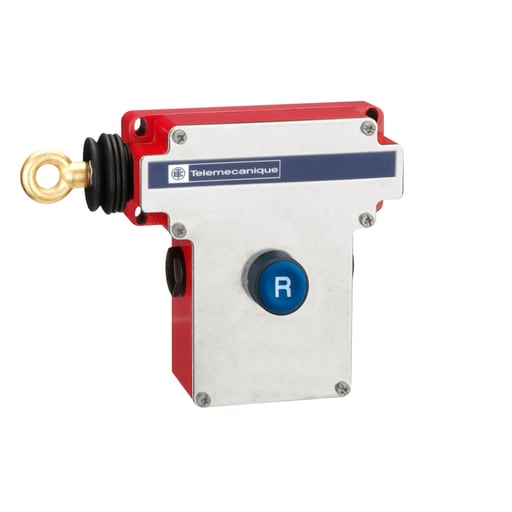 TESENSOR - TEC XY2CE2A150H7 Latching emergency stop rope pull switch, TEC rope pull switches XY2C, e XY2CE, LH side -1NC+1 NO, Flush pushbutton