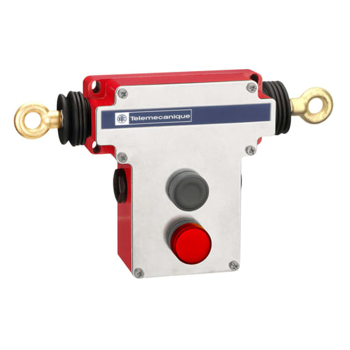 TESENSOR - TEC XY2CEDA196H7 Dual emergency stop rope pull switch, TEC rope pull switches XY2C, e 2x(1NC+1NO), 1/2" NPT, flush pb, pilot light
