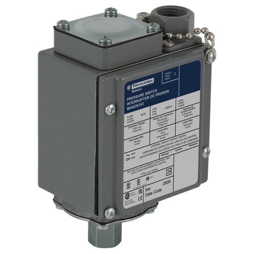 TESENSOR - TEC 9016GAW22 Electromechanical vacuum switch, 9016G, adjustable scale, 2 thresholds, Set 0 to 25 InHg