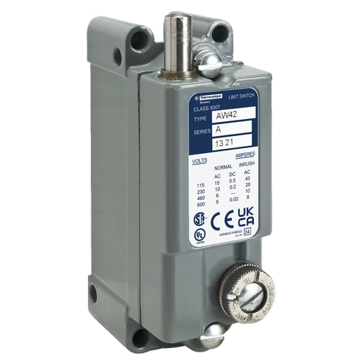 TESENSOR - TEC Sensors 9007AW46 Limit switch, 9007AW, heavy duty industrial, precision, 15A at 120VAC, 1NO/1NC, push rod plunger, plug in, NEMA 4, 13