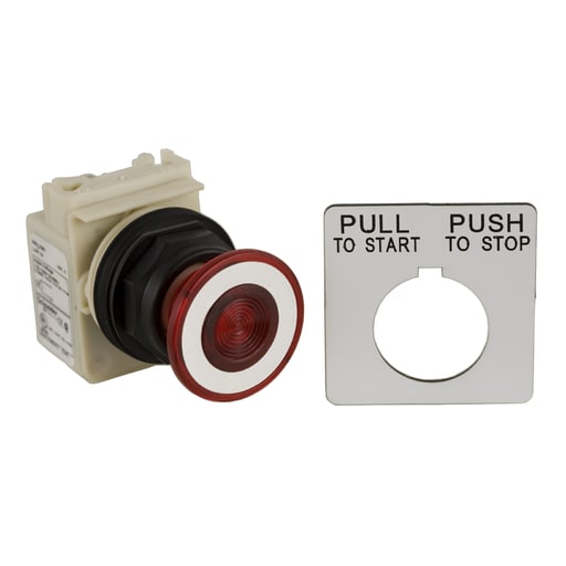 Square-D / Schneider - Square D 9001SKR9P1R05H13 30 mm 600 VAC 2-Position 1NO 1NC Red Body Plastic Bezel Push-Pull Illuminated Push Button