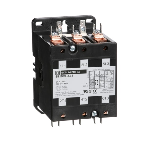 Square-D / Schneider - Square D 8910DPA73V14 24 VAC 75 Amp 3-Pole 3NO NEMA 1 Non-Reversing Definite Purpose Contactor