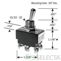 Selecta Switch - Selecta Products SS208C-BG 125/250 VAC 15/10 Amp 2-Pole Momentary Toggle Switch