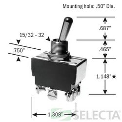 Selecta Switch - Selecta Products SS208-16-BG 125/250 VAC 20/10 Amp 2-Pole Maintained Toggle Switch