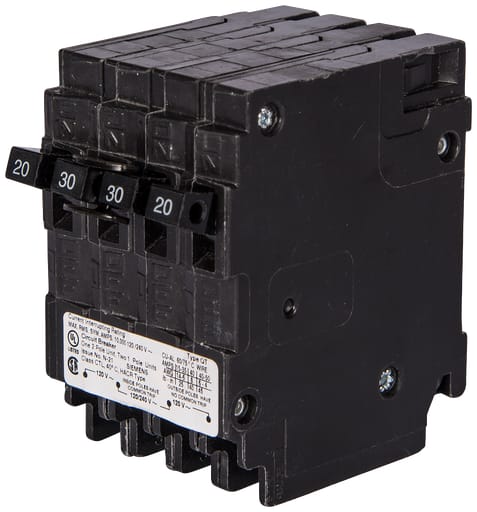 Siemens - Siemens Q23030CT Triplex Circuit Breaker, Single-Pole 30A, 2-Pole 30A Common-Trip, 120/240V AC, Plug-In, 10kA