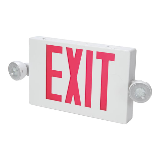 Cooper Lighting - Sure-Lites APCH7R LED Combo Unit, Remote Capacity, LED Exit / (2) LED Emergency Light Heads, Universal Face, Red Letters, White Housing
