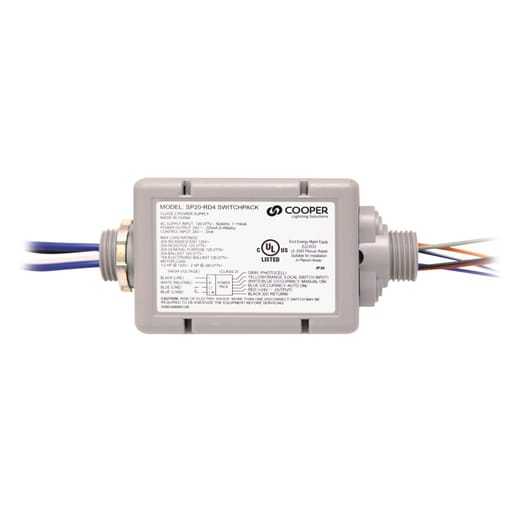 Cooper Lighting - Greengate SP20-RD4 Switchpack, 120-277, provides 24VDC, 225mA output to low voltage occupancy sensors and daylight controls, 16-20A Loads