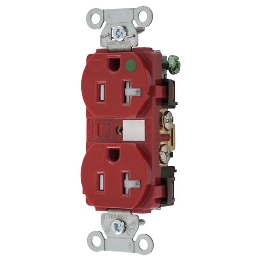 Hubbell Wiring Device - Hubbell 8300REDTRA Straight Blade Device, Tamper Resistant Duplex Receptacle, Hospital Grade, Hubbell-Pro, 20A 125V, 2-Pole 3-Wire Grounding, 5-20R, Red