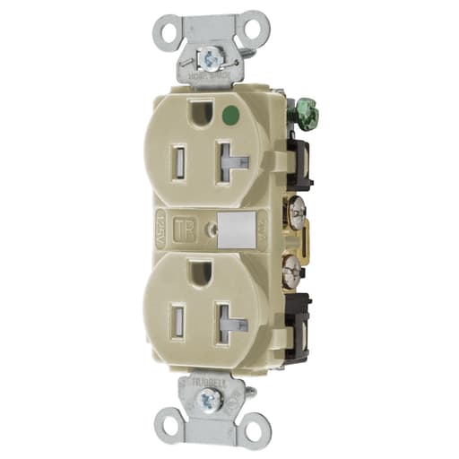 Hubbell Wiring Device - Hubbell 8300IVTRA Straight Blade Device, Tamper Resistant Duplex Receptacle, Hospital Grade, Hubbell-Pro, 20A 125V, 2-Pole 3- WireGrounding, 5-20R, Ivory