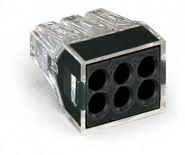 Wago - Wago 773-166 PUSH WIRE® 6-Port (BLACK) Junction Box Wire Connector, #18-#12 Solid, #16-#12 Stranded (50/Box)