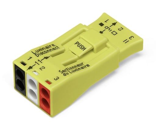 Wago - Wago 873-903 3-Pole (YELLOW) Push Wire Luminaire Disconnect Connector, #16-#12 Solid/Stranded (Box of 20)