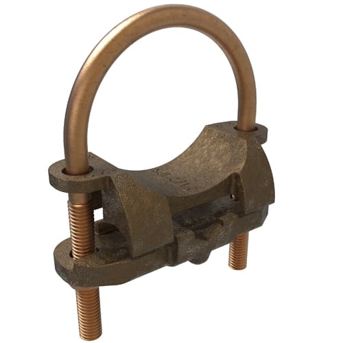 Ilsco - Ilsco GPL-39 Permaground Copper U-Bolt Ground Clamp, Conductor Range 2/0-4 Sol, Pipe Size 2-1/2in, Ground Rod Sizes 2-1/2 to 2-7/8in, UL, CSA