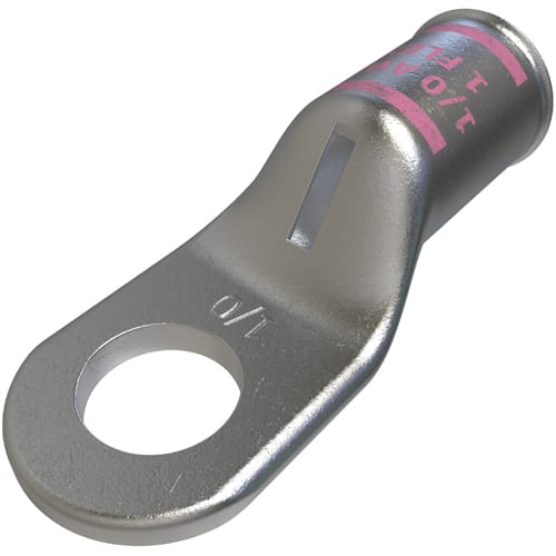 Ilsco - Ilsco CCL-1/0-38 Copper Compression Lug, Conductor Size 1/0, 1 Hole, 3/8in Bolt Size, Standard Barrel, Sight Window, Tin Plated, UL, CSA