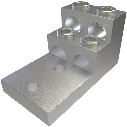 Ilsco - Ilsco PB4-750-2N Aluminum Panelboard Lug, Dual Rated, Conductor Range 750-1/0, 4 Ports, 2 Holes, 1/2in Bolt Size, 1-3/4in Hole Spacing, Tin Plated, UL, CSA
