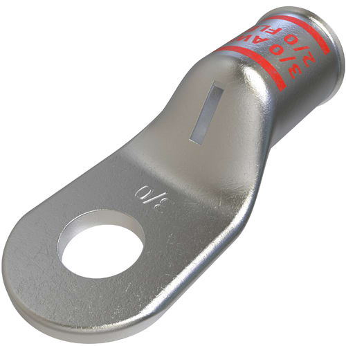 Ilsco - Ilsco CCL-3/0-38 Copper Compression Lug, Conductor Size 3/0, 1 Hole, 3/8in Bolt Size, Standard Barrel, Sight Window, Tin Plated, UL, CSA