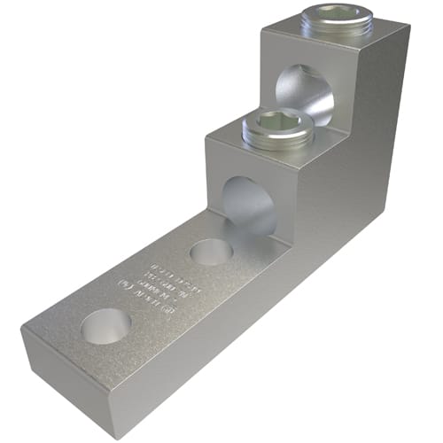 Ilsco - Ilsco PB2-600-2N Aluminum Panelboard Lug, Dual Rated, Conductor Range 600-2, 2 Ports, 2 Holes, 1/2in Bolt Size, 1-3/4in Hole Spacing, Tin Plated, UL, CSA