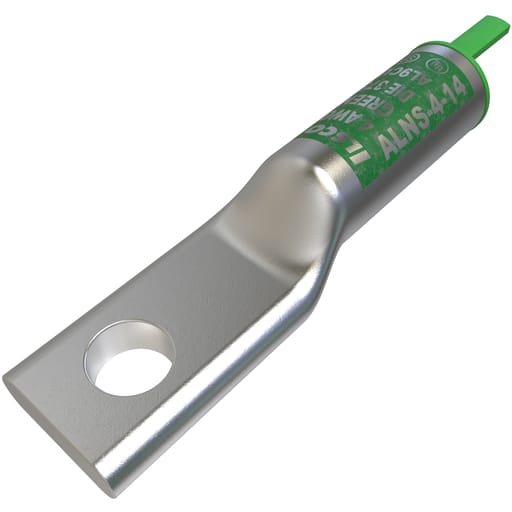 Ilsco - Ilsco ALNS-4-14 SureCrimp® Aluminum Compression Lug, Conductor Size 4, 1 Hole, 1/4in Bolt Size, Long Barrel, No Sight Window, Tin Plated, UL, CSA