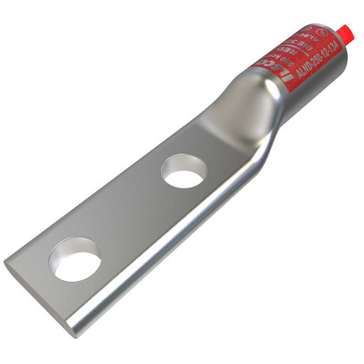 Ilsco - Ilsco ALND-250-12-134 SureCrimp® Aluminum Compression Lug, Conductor Size 250, 2 Holes, 1/2in Bolt Size, 1-3/4in Hole Spacing, Long Barrel, No Sight Window, Tin Plated, UL, CSA