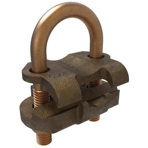 Ilsco - Ilsco GPL-10 Permaground Copper U-Bolt Ground Clamp, Conductor Range 250-2/0 Sol, Pipe Size 1/2 to 3/4in, Ground Rod Sizes 3/4 to 1in, Rebar Size #8, UL, CSA