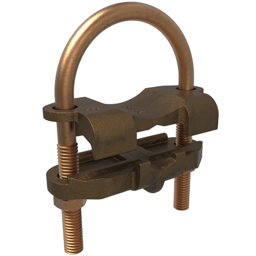 Ilsco - Ilsco GPL-33 Permaground Copper U-Bolt Ground Clamp, Conductor Range 2/0-4 Sol, Pipe Size 2in, Ground Rod Sizes 2 to 2-3/8in, UL, CSA