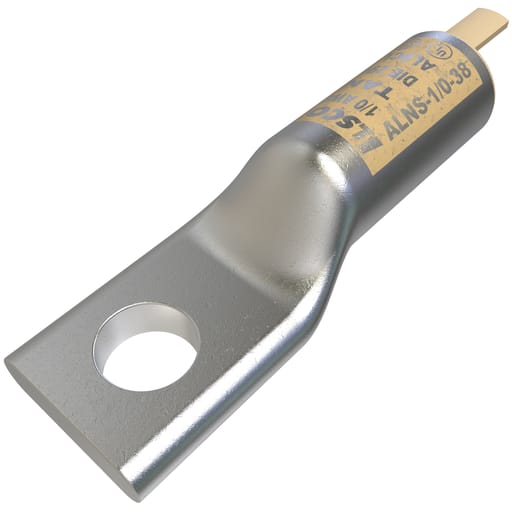 Ilsco - Ilsco ALNS-1/0-38 SureCrimp® Aluminum Compression Lug, Conductor Size 1/0, 1 Hole, 3/8in Bolt Size, Long Barrel, No Sight Window, Tin Plated, UL, CSA