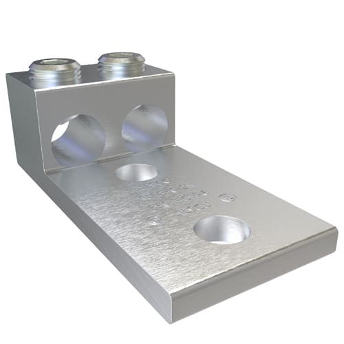 Ilsco - Ilsco AU-350-2N Aluminum Mechanical Lug, Conductor Range 350-6, 2 Ports, 2 Holes, 1/2in Bolt Size, 1-3/4in Hole Spacing, Tin Plated, UL, CSA