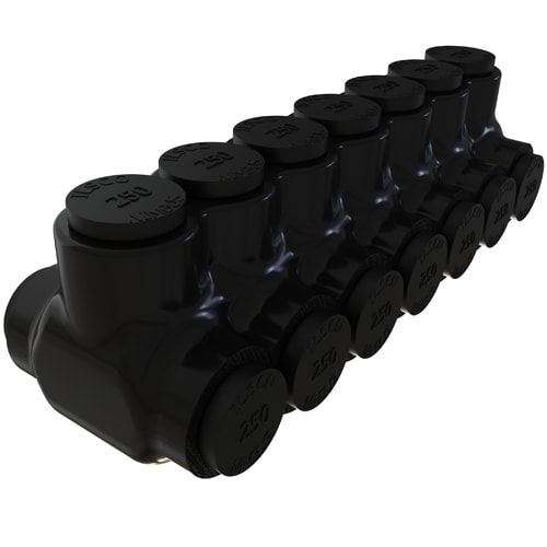 Ilsco - Ilsco PBTD-7-250 Nimbus Insulated Aluminum Multi-Tap Connector, Conductor Range 250-6, 7 Ports, Dual Sided Entry, Tin Plated, UL, CSA