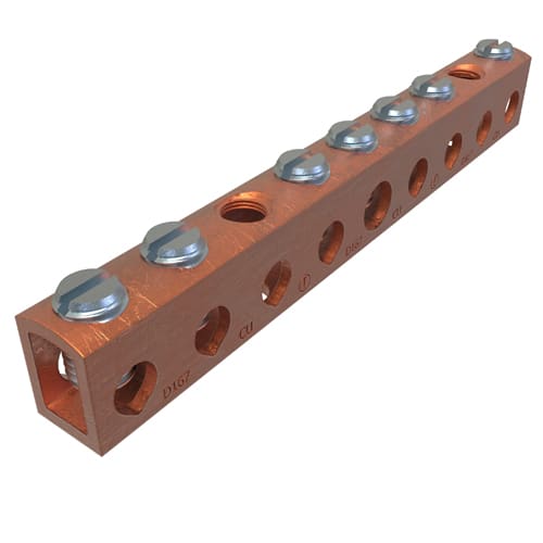 Ilsco - Ilsco D167-6 Copper Neutral Bar, Conductor Range 4-14 Main, 6-14 Tap, 7 Ports