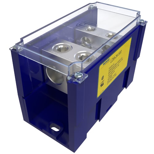 Ilsco - Ilsco LDB-24-500 Snapbloc Power Distribution Block, Modular Design, Dual Rated, Line Conductor Range 500-4, Load Range 4/0-6, 2 Ports Per Pole Line Side, 4 Ports Per Pole Load Side, 1 Pole, UL, CSA, Includes Cover