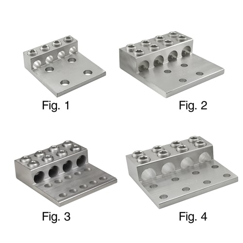 Ilsco - Ilsco T4A4-600N Aluminum Mechanical Lug, Conductor Range 600-2, 4 Ports, 10 Holes, 1/2in Bolt Size, 1-3/4in Hole Spacing, Tin Plated, UL, CSA
