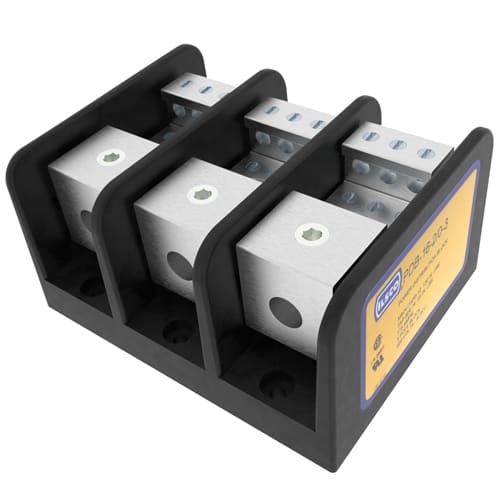 Ilsco - Ilsco PDB-16-2/0-3 Power Distribution Block, Dual Rated, Line Conductor Range 2/0-12, Load Range 4-14, 1 Port Per Pole Line Side, 6 Ports Per Pole Load Side, 3 Pole, UL, CSA