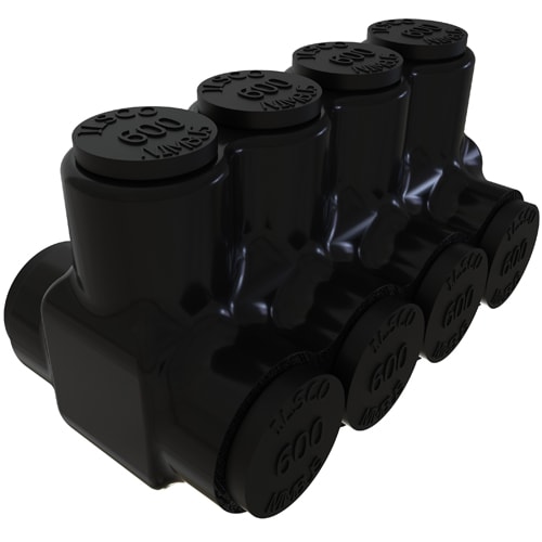 Ilsco - Ilsco PBTD-4-500 Nimbus Insulated Aluminum Multi-Tap Connector, Conductor Range 600-4, 4 Ports, Dual Sided Entry, Tin Plated, UL, CSA