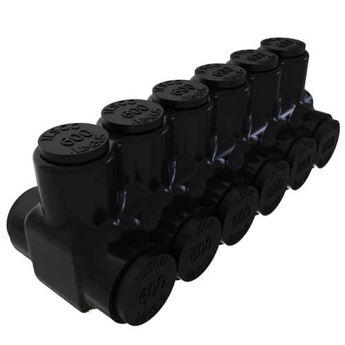 Ilsco - Ilsco PBTD-6-500 Nimbus Insulated Aluminum Multi-Tap Connector, Conductor Range 600-4, 6 Ports, Dual Sided Entry, Tin Plated, UL, CSA