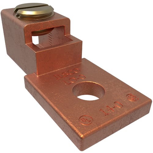 Ilsco - Ilsco LO-0 Copper Mechanical Lug, Conductor Range 1/0-14, 1 Port, 1 Hole, 1/4in Bolt Size, Seamless, UL, CSA