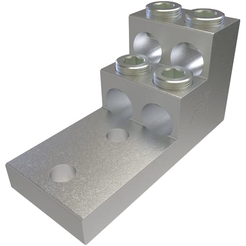 Ilsco - Ilsco PB4-600-2N Aluminum Panelboard Lug, Dual Rated, Conductor Range 600-2, 4 Ports, 2 Holes, 1/2in Bolt Size, 1-3/4in Hole Spacing, Tin Plated, UL, CSA