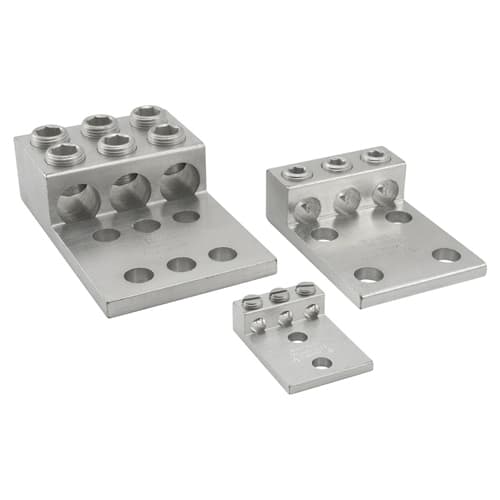 Ilsco - Ilsco T3A2-600N Aluminum Mechanical Lug, Dual Rated, Conductor Range 600-2, 3 Ports, 6 Holes, 1/2in Bolt Size, 1-3/4in Hole Spacing, Tin Plated, UL, CSA, Same as T3A4-600N