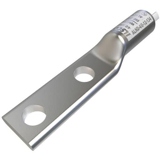 Ilsco - Ilsco ALND-4/0-12-134 SureCrimp® Aluminum Compression Lug, Conductor Size 4/0, 2 Holes, 1/2in Bolt Size, 1-3/4in Hole Spacing, Long Barrel, No Sight Window, Tin Plated, UL, CSA
