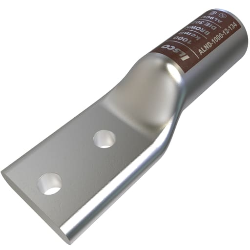 Ilsco - Ilsco ALND-1000-12-134 SureCrimp® Aluminum Compression Lug, Conductor Size 1000, 2 Holes, 1/2in Bolt Size, 1-3/4in Hole Spacing, Long Barrel, No Sight Window, Tin Plated, UL, CSA