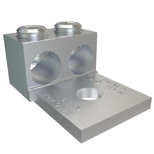 Ilsco - Ilsco AU-350 Aluminum Mechanical Lug, Conductor Range 350-6, 2 Ports, 1 Hole, 1/2in Bolt Size, Tin Plated, UL, CSA
