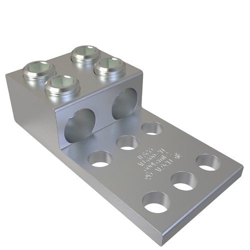 Ilsco - Ilsco AU-600-2N Aluminum Mechanical Lug, Conductor Range 600-2, 2 Ports, 6 Holes, 1/2in Bolt Size, 1-3/4in Hole Spacing, Tin Plated, UL, CSA