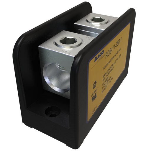Ilsco - Ilsco PDB-11-350-1 Power Distribution Block, Dual Rated, Line Conductor Range 350-6, Load Range 350-6, 1 Port Per Pole Line Side, 1 Port Per Pole Load Side, 1 Pole, UL, CSA