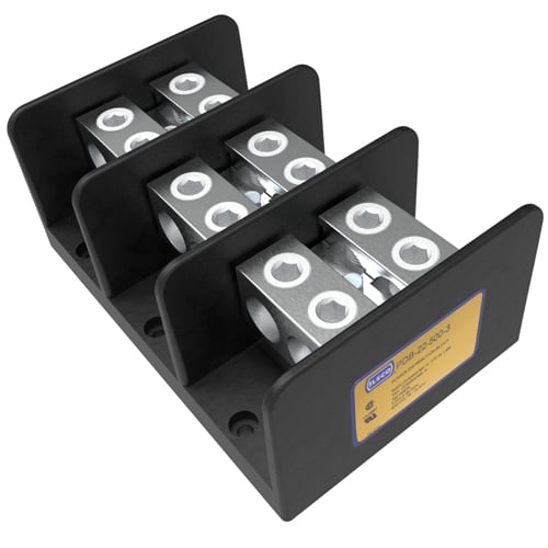 Ilsco - Ilsco PDB-22-500-3 Power Distribution Block, Dual Rated, Line Conductor Range 500-4, Load Range 500-4, 2 Ports Per Pole Line Side, 2 Ports Per Pole Load Side, 3 Pole, UL, CSA