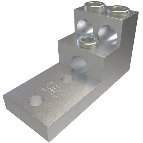 Ilsco - Ilsco PB3-600-2N Aluminum Panelboard Lug, Dual Rated, Conductor Range 600-2, 3 Ports, 2 Holes, 1/2in Bolt Size, 1-3/4in Hole Spacing, Tin Plated, UL, CSA