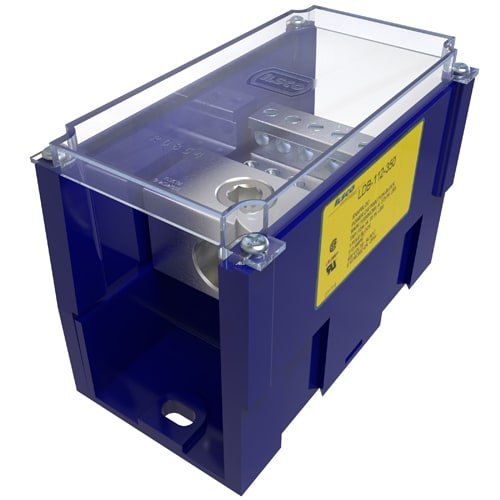 Ilsco - Ilsco LDB-112-350 Snapbloc Power Distribution Block, Modular Design, Dual Rated, Line Conductor Range 350-6, Load Range 4-14, 1 Port Per Pole Line Side, 12 Ports Per Pole Load Side, 1 Pole, UL, CSA, Includes Cover