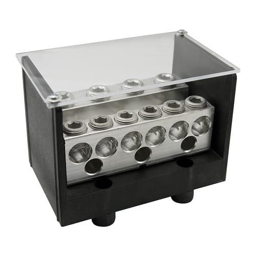 Ilsco - Ilsco PDBU-49-500-1 Power Distribution Block, Dual Rated, Line Conductor Range 500-4, Load Range 350-6, 4/0-6, 4 Ports Per Pole Line Side, 9 Ports Per Pole Load Side, 1 Pole, UL, CSA