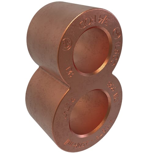 Ilsco - Ilsco RLT-7 Permaground Copper Grounding Connector, Main Conductor Range 250-4/0, Tap Range 250-4/0, Ground Rod Size 3/4in, Rebar Sizes #5-#6, UL, CSA