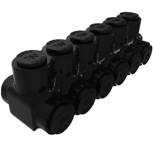 Ilsco - Ilsco PBTD-6-750 Nimbus Insulated Aluminum Multi-Tap Connector, Conductor Range 750-250, 6 Ports, Dual Sided Entry, Tin Plated, UL, CSA