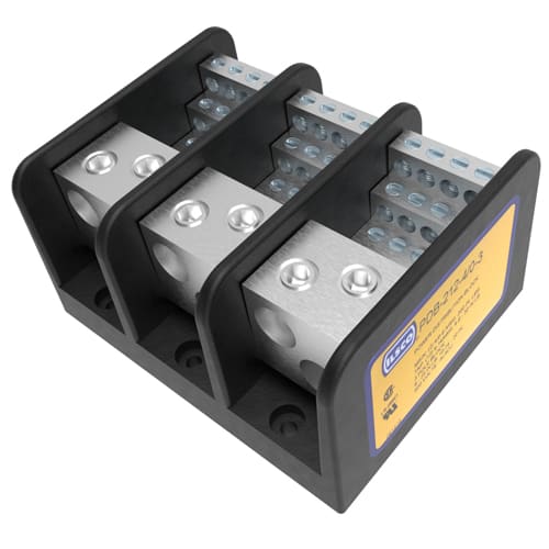 Ilsco - Ilsco PDB-212-4/0-3 Power Distribution Block, Dual Rated, Line Conductor Range 4/0-6, Load Range 4-14, 2 Ports Per Pole Line Side, 12 Ports Per Pole Load Side, 3 Pole, UL, CSA