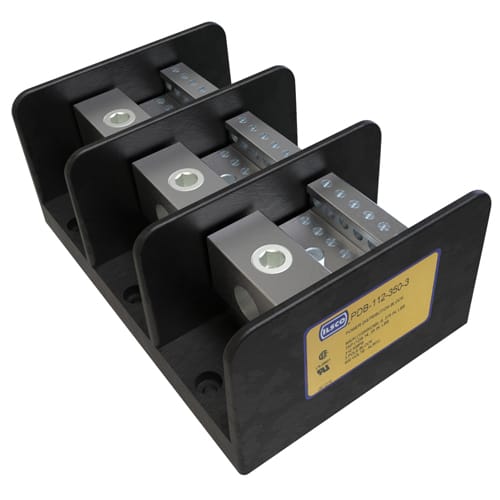 Ilsco - Ilsco PDB-112-350-3 Power Distribution Block, Dual Rated, Line Conductor Range 350-6, Load Range 4-14, 1 Port Per Pole Line Side, 12 Ports Per Pole Load Side, 3 Pole, UL, CSA