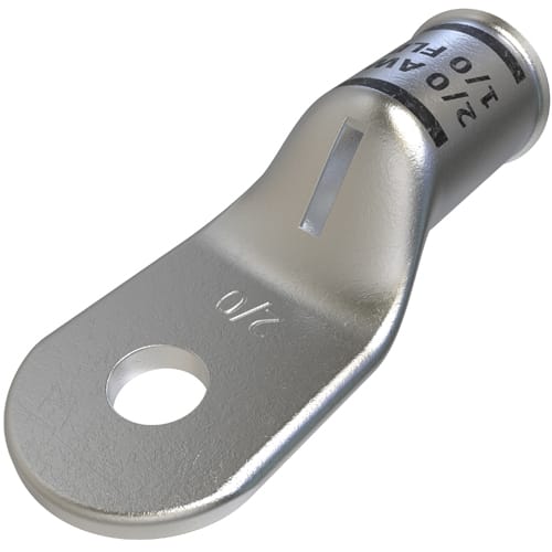 Ilsco - Ilsco CCL-2/0-14 Copper Compression Lug, Conductor Size 2/0, 1 Hole, 1/4in Bolt Size, Standard Barrel, Sight Window, Tin Plated, UL, CSA
